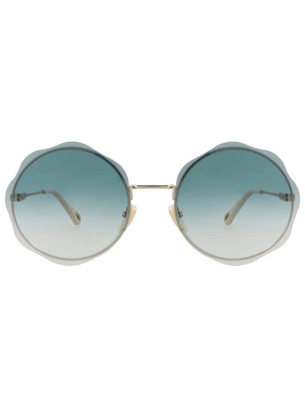 New Chloé Women's Sunglasses Round Oval Metal Frame Gold Gold Green